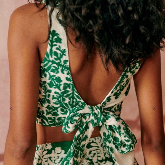 Sezane Tops - Sézane Claire Blouse in Green Arabesque Jacquard Size 40/US 8